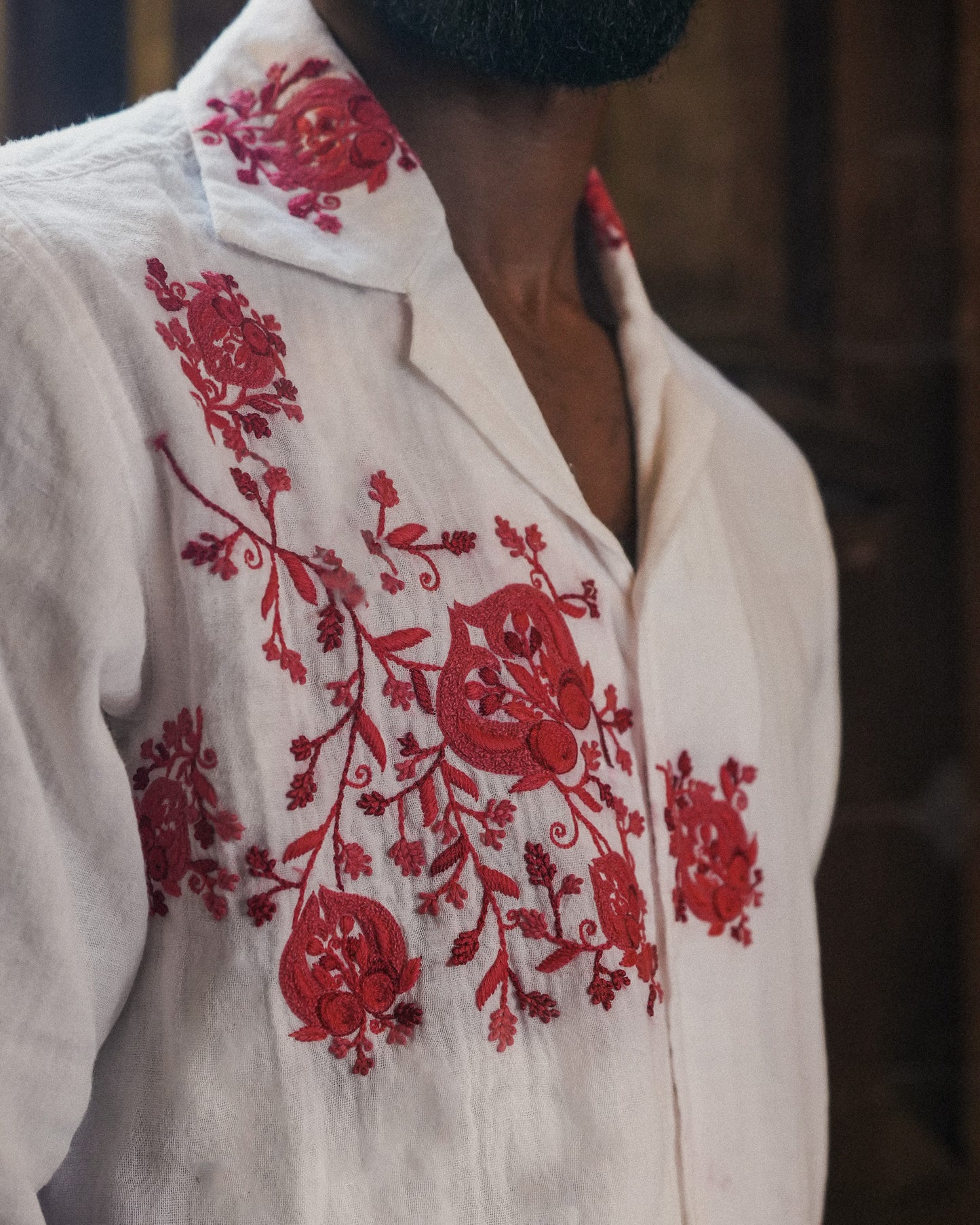 Fish Embroidery Camp Collar Shirt