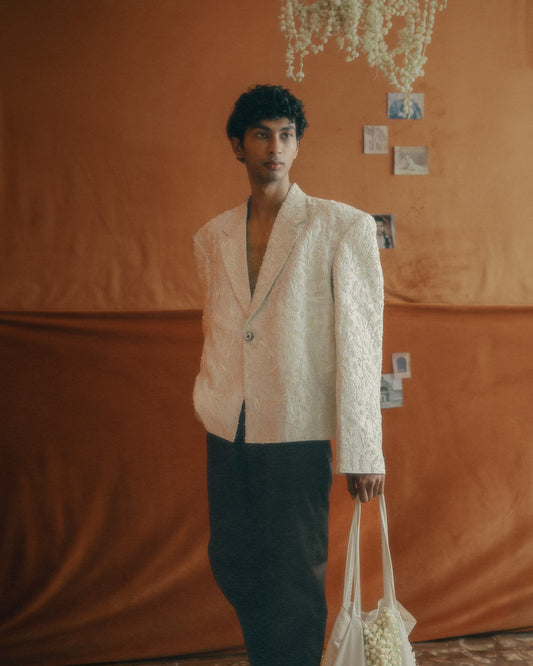 Oversized Khadi Silk Chikankari Blazer